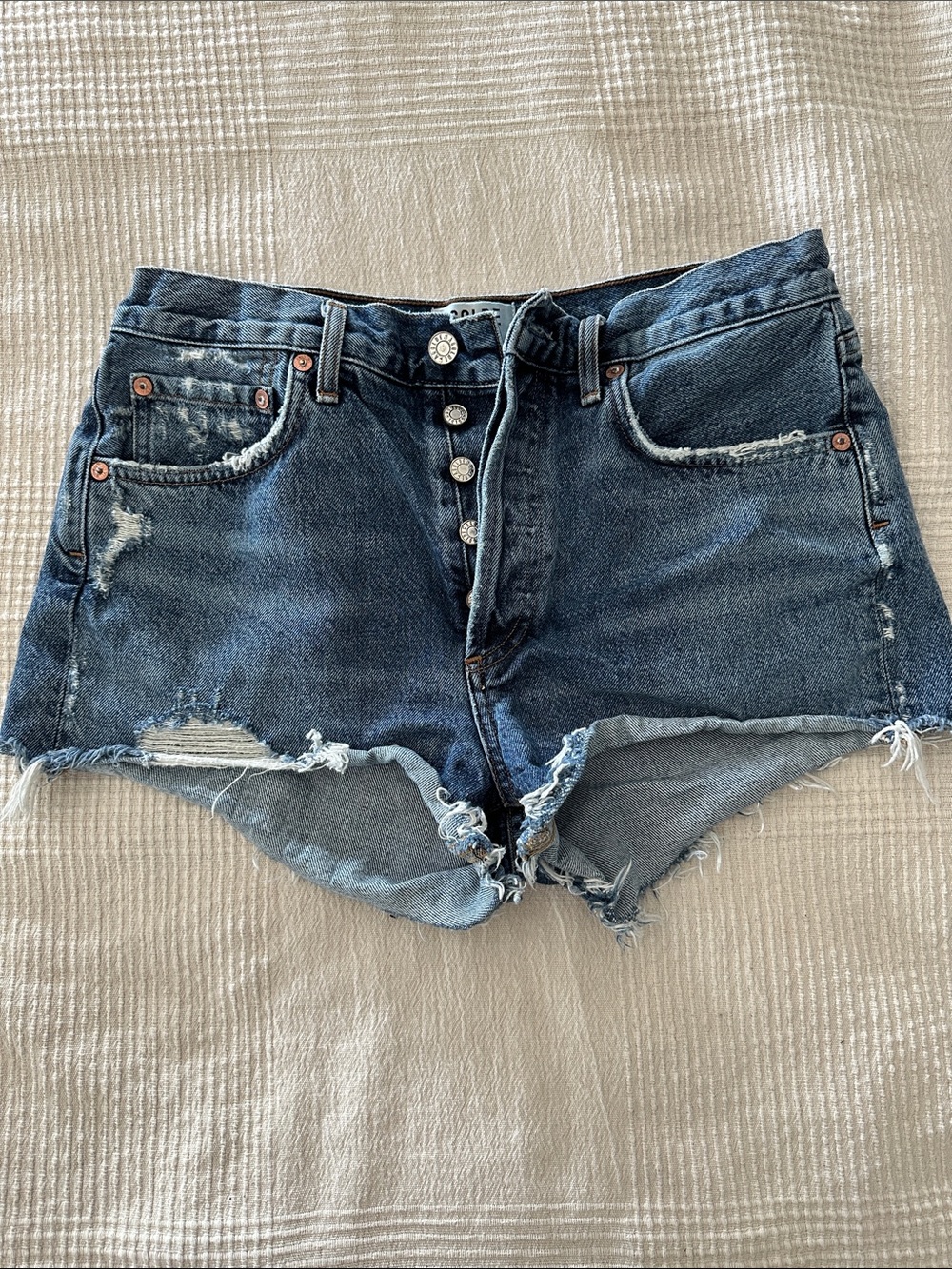 Agolde High-Rise Distressed Denim Shorts - Blue Size 27